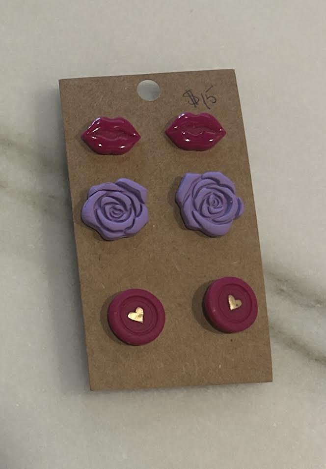 3 Set Pink and Purple Earrings
