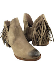Not Rated Braxton Cowgirl Fringe Ankle Booties In Taupe