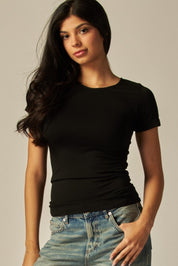 Love Poem Basic Round Neck and Short Sleeve Stretchy Top