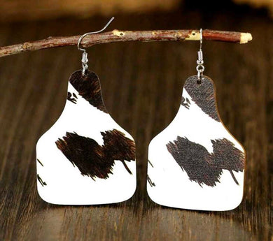 Wood Cow Tag Earrings