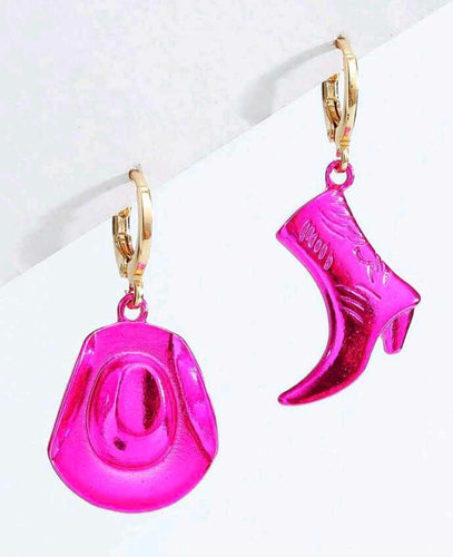 Pink Boots and Hat Western Earrings