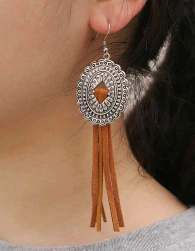 Brown Tassel Concho Earrings
