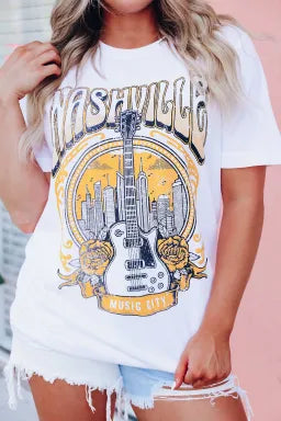 Music City NASHVILLE Guitar Graphic T Shirt