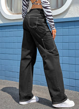 Load image into Gallery viewer, Black High Waist Straight Leg Cargo Pants with Pockets