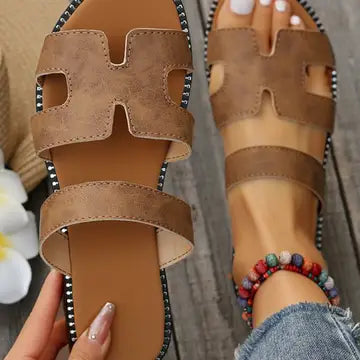 H Shaped Leather Sandals