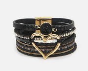 Bohemian Heart Rhinestone Magnetic Buckle Bracelet