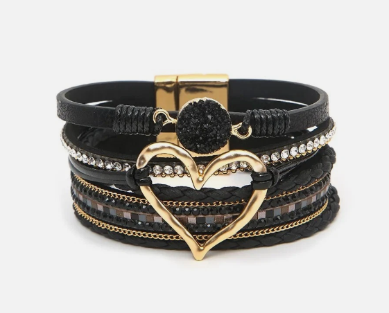 Bohemian Heart Rhinestone Magnetic Buckle Bracelet