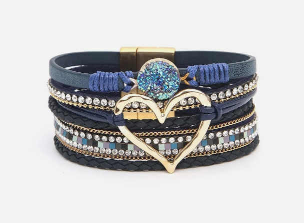 Bohemian Heart Rhinestone Magnetic Buckle Bracelet