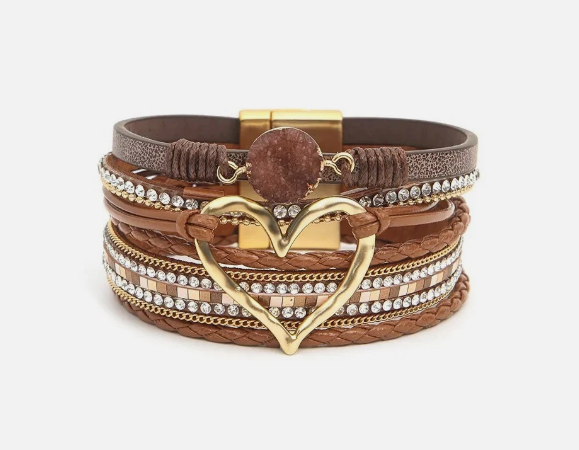 Bohemian Heart Rhinestone Magnetic Buckle Bracelet