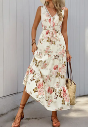 Meadow Breeze Maxi Dress – Cream Blossom