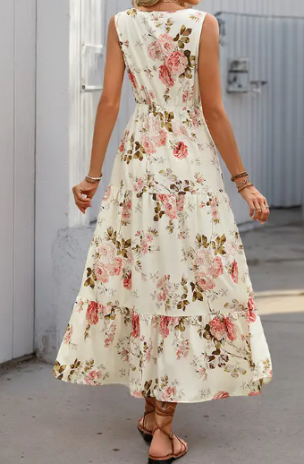 Meadow Breeze Maxi Dress – Cream Blossom