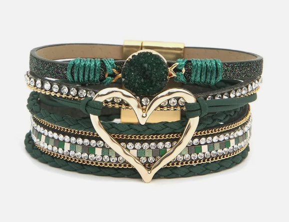 Bohemian Heart Rhinestone Magnetic Buckle Bracelet