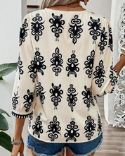 Vintage Geometric ¾ Sleeve Blouse – Monochrome Muse