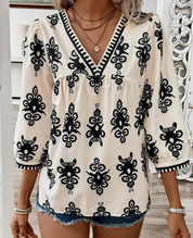 Vintage Geometric ¾ Sleeve Blouse – Monochrome Muse