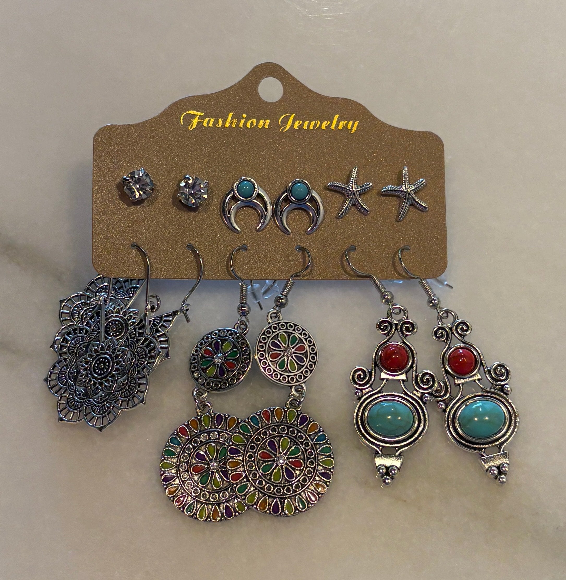 6-set Silver Colorful Earrings