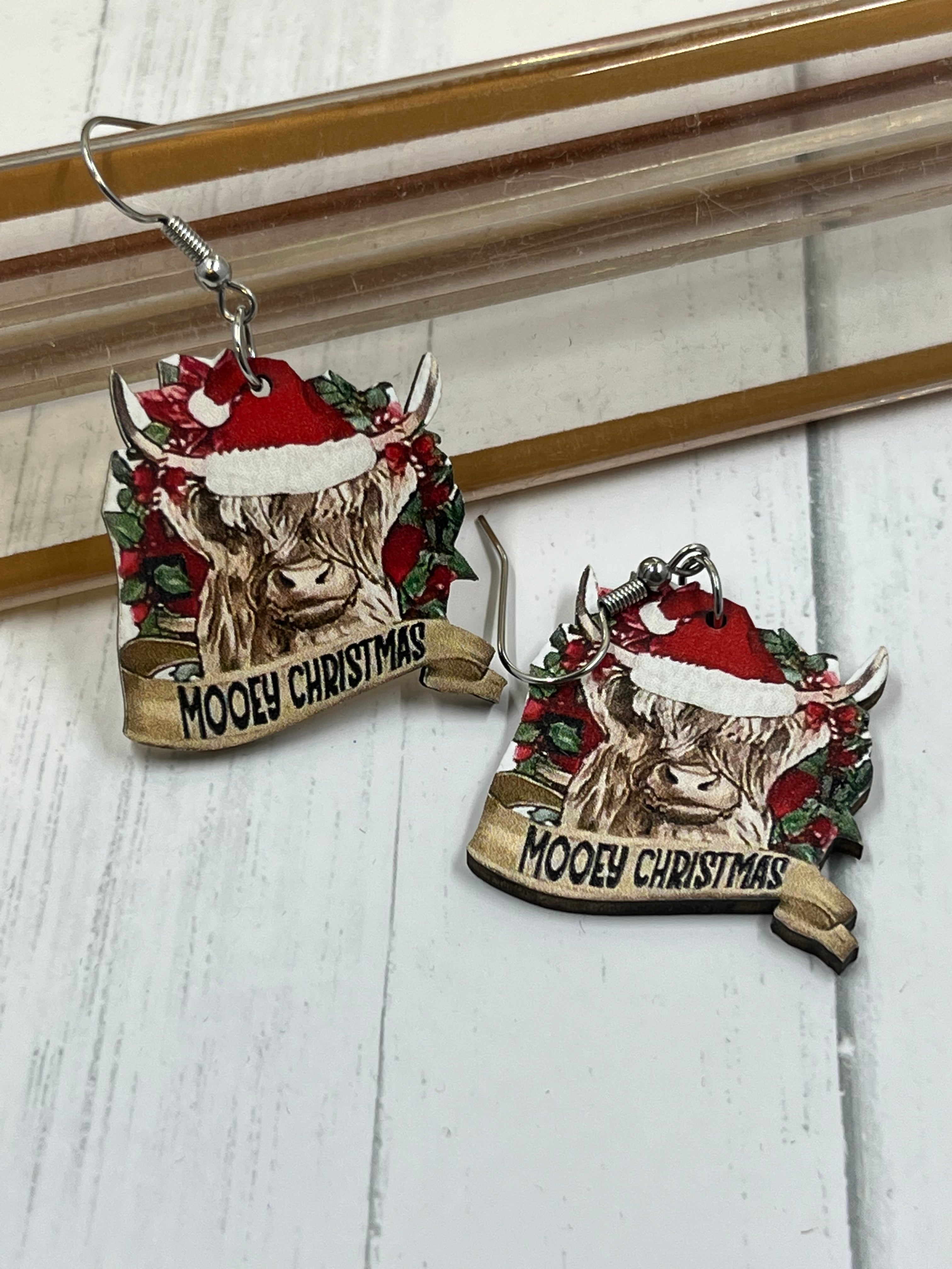 Wooden Cow Earrings