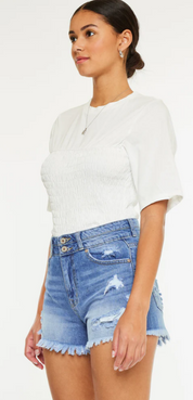 KanCan Farah High Rise Fray Hem Mom Shorts
