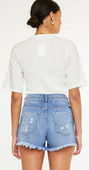 KanCan Farah High Rise Fray Hem Mom Shorts