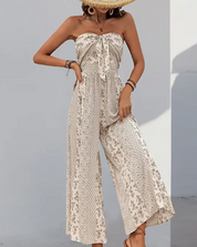 Sunset Bloom Strapless Jumpsuit – Earthy Elegance