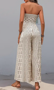Sunset Bloom Strapless Jumpsuit – Earthy Elegance