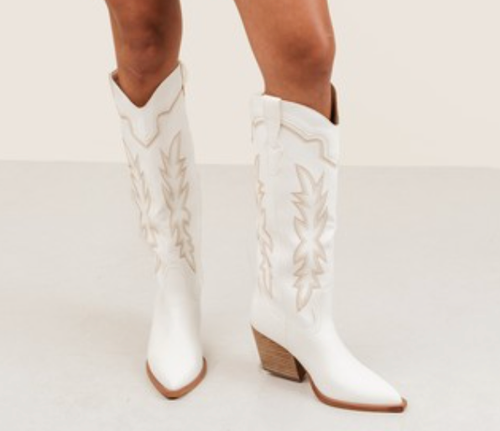 White Knee High Fashion Cowgirl Boot
