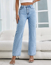 Load image into Gallery viewer, Pearled Wide Leg High rise Jeans