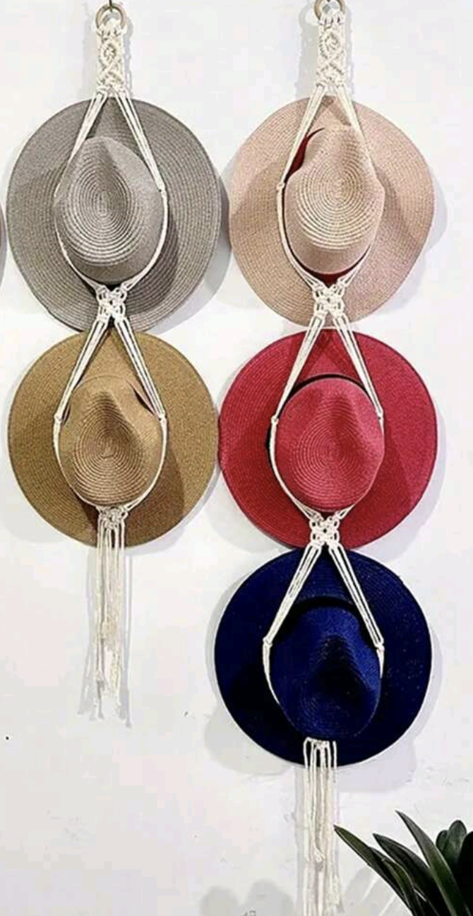 Macrame Boho Hat Hangers, Boho Hat Organizer, Cowboy Hat Rack, Hat Wall Farmhouse Decor,