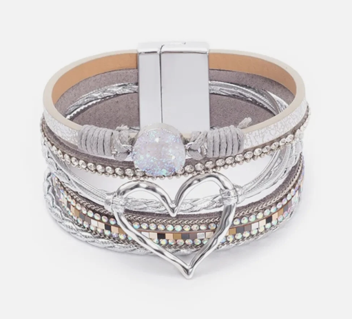 Bohemian Heart Rhinestone Magnetic Buckle Bracelet