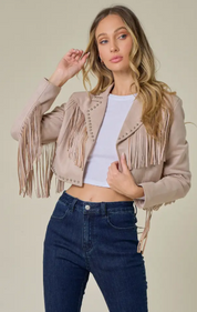 Taupe Suede Studded Crop Jacket