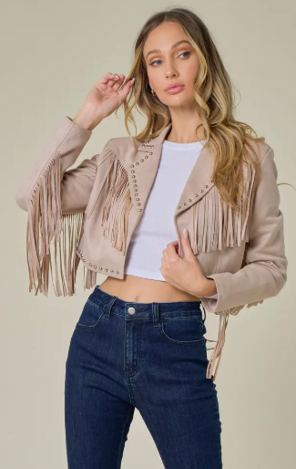 Taupe Suede Studded Crop Jacket