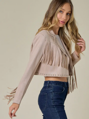 Taupe Suede Studded Crop Jacket