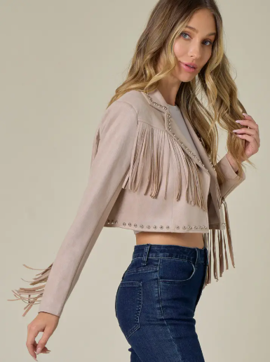 Taupe Suede Studded Crop Jacket