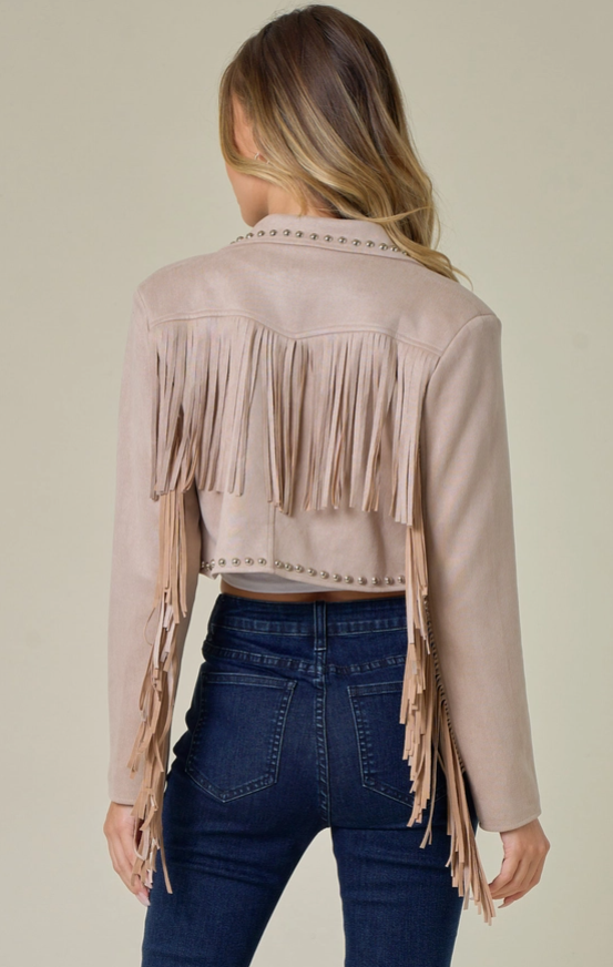 Taupe Suede Studded Crop Jacket