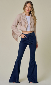 Taupe Suede Studded Crop Jacket