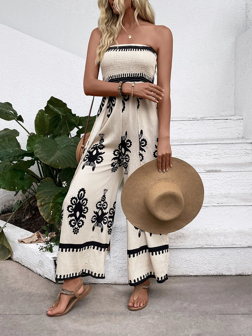 Smocked Strapless Jumpsuit