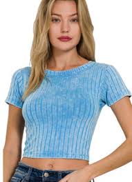 Sky Blue- Turquoise Ribbed Cropped Tee