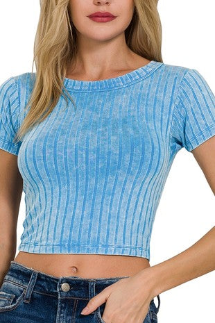 Pink Ribbed Cropped tee