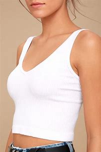 White Cropped V-neck Tank