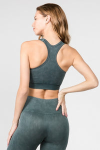 Stone Washed Seamless Activewear Sports Bra ARMY GREEN