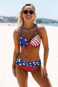 Star and Stripes American Flag Padded Push-up Bikini Set