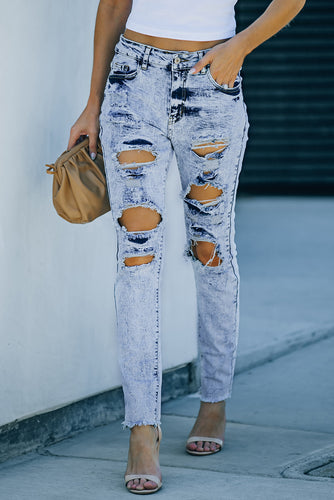 Sky Blue Wash Ripped Slim-fit Jeans