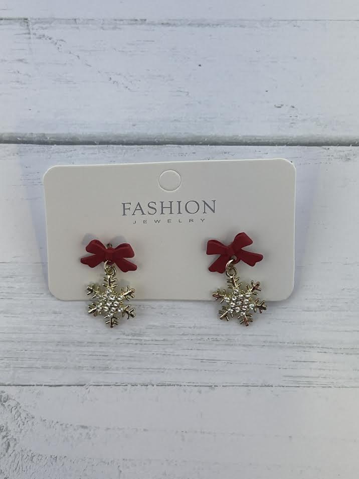 Red Bow Snowflake Earrings