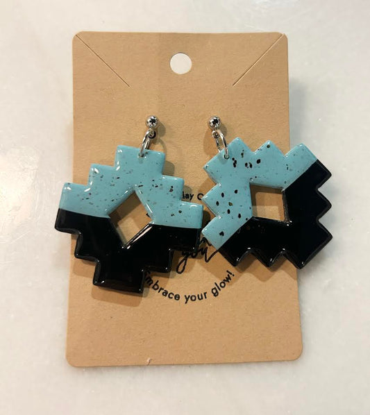 Teal and Black Big Cross Earrings