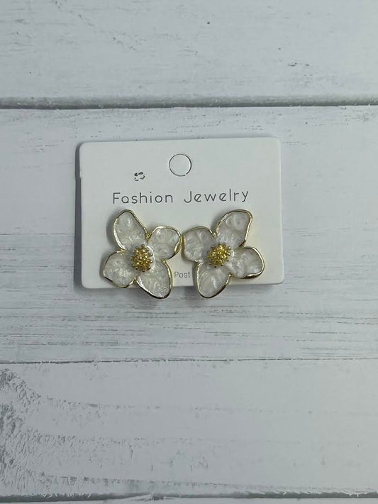 White Flower Glaze Earrings