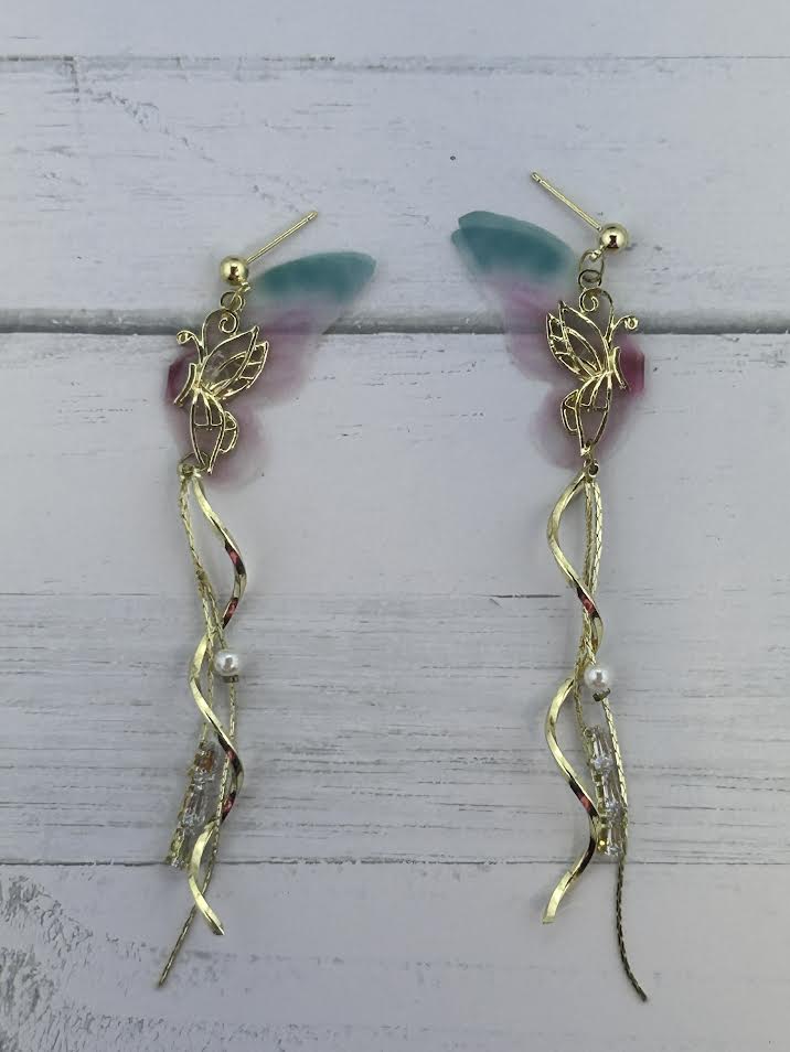 Ombre Butterfly Tassel Earrings