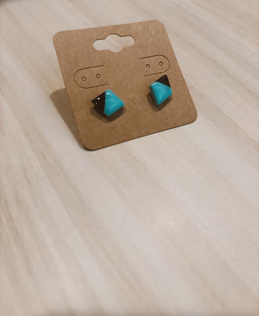 Black and Teal Stud Earrings