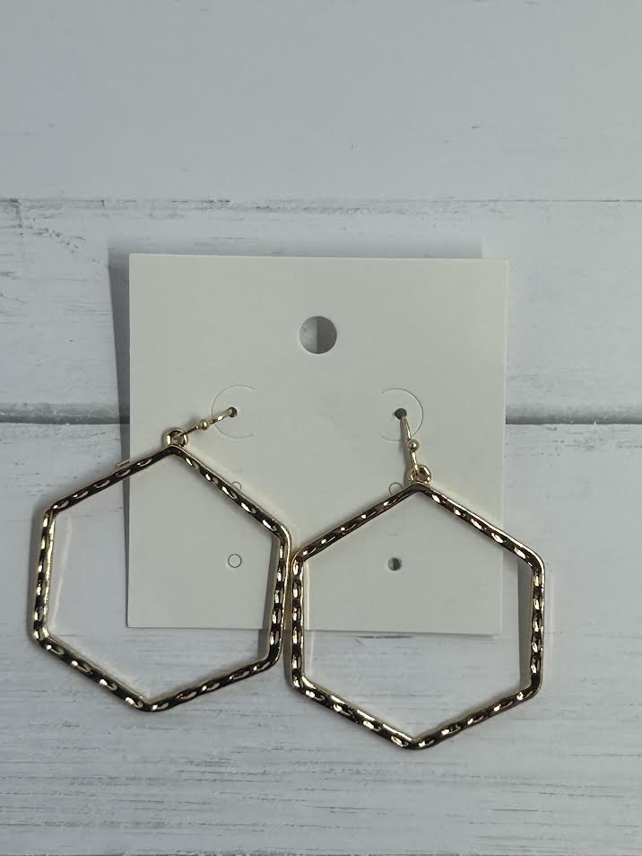 Gold Hexagon Shape Earrings