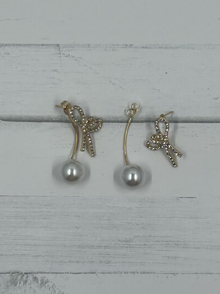 Pearl and Rhinestone Butterfly Drop Earrings