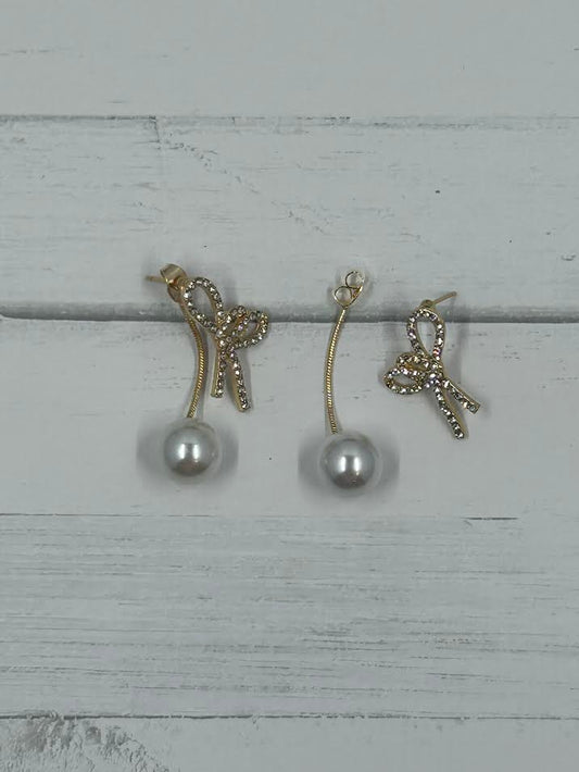 Pearl and Rhinestone Butterfly Drop Earrings