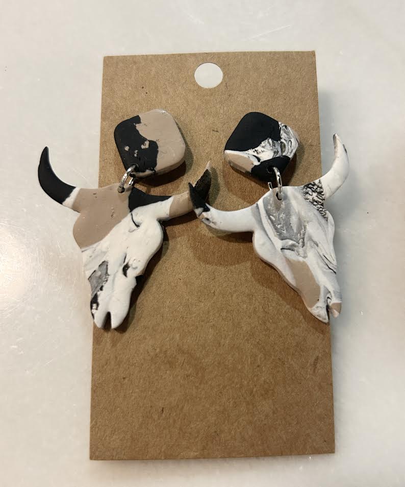 Black, Brown, and White Cow Earrings